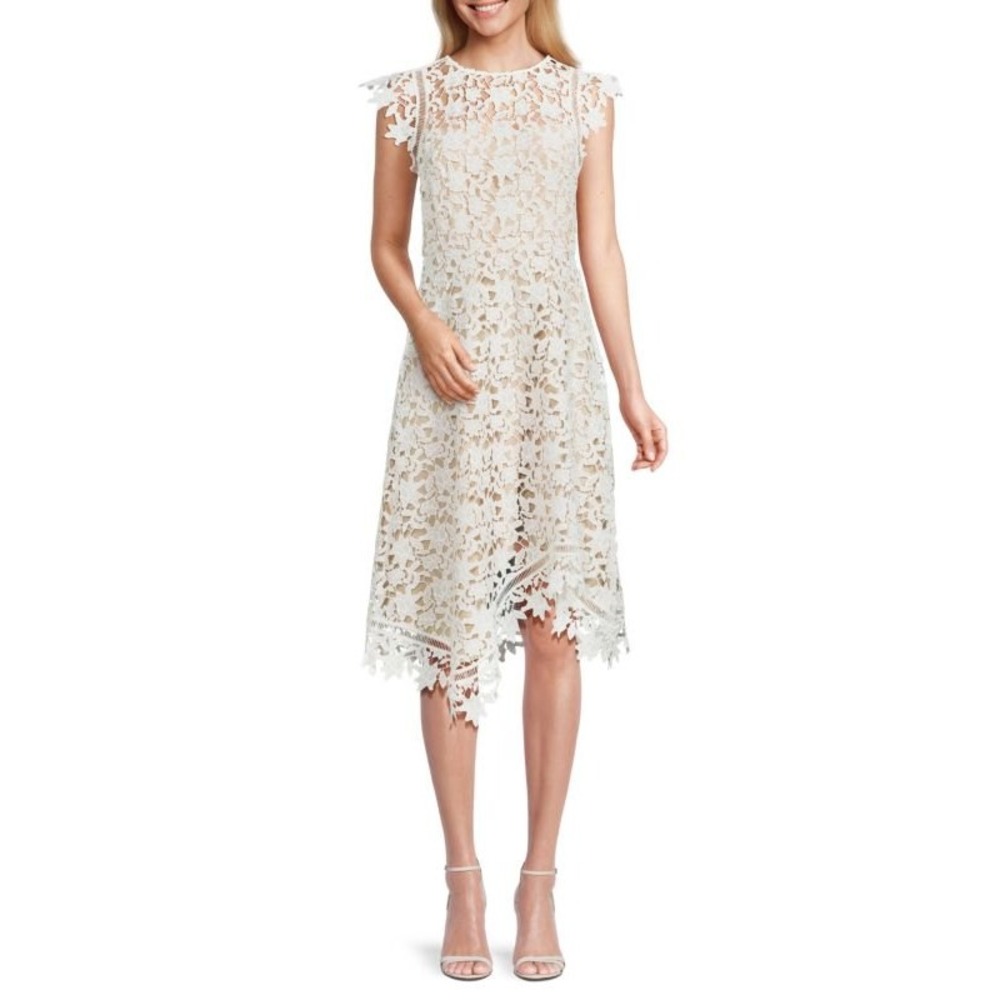 Eliza J Lace Sheath Dress Ivory Cap‎ Sleeve Knee Length Sheath Dress Size 8